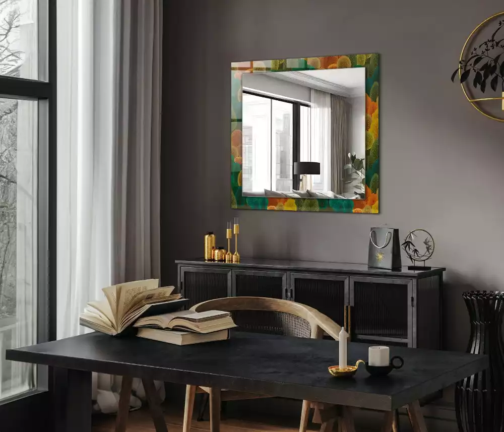 Oglindă decorativă dreptunghiulară cu model copaci de toamnă