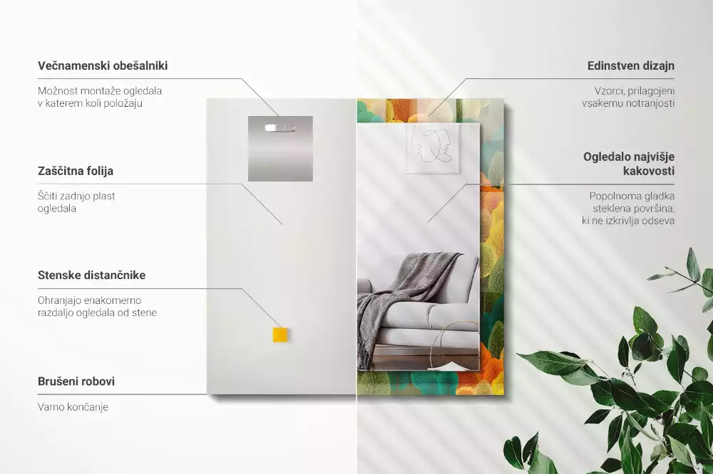 Oglindă decorativă dreptunghiulară cu model copaci de toamnă