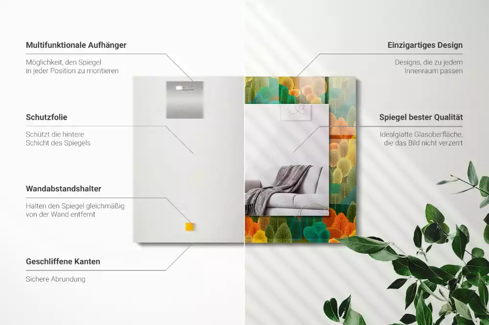Oglindă decorativă dreptunghiulară cu model copaci de toamnă