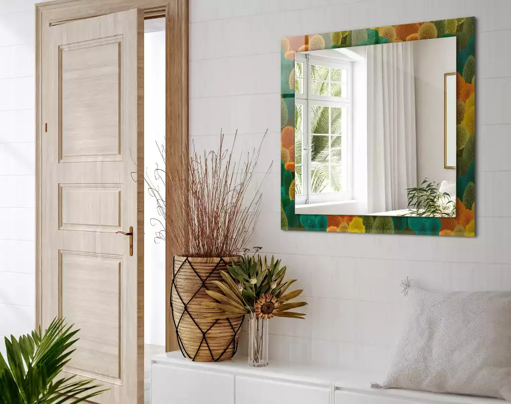 Oglindă decorativă dreptunghiulară cu model copaci de toamnă