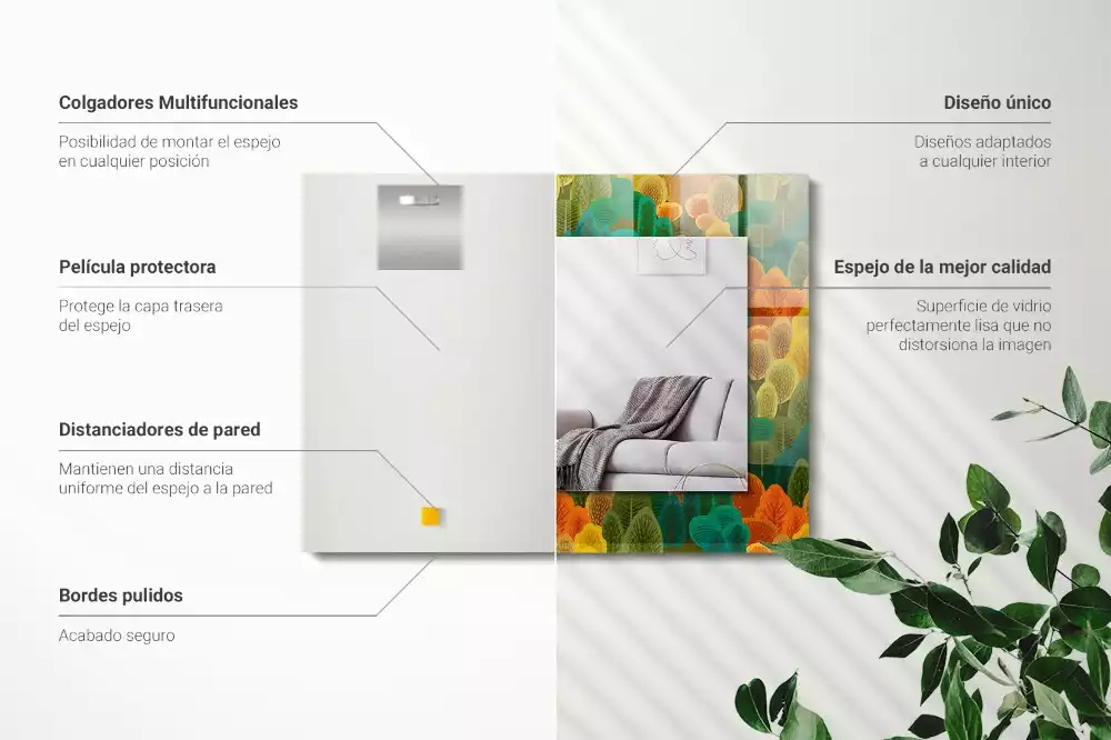 Oglindă decorativă dreptunghiulară cu model copaci de toamnă