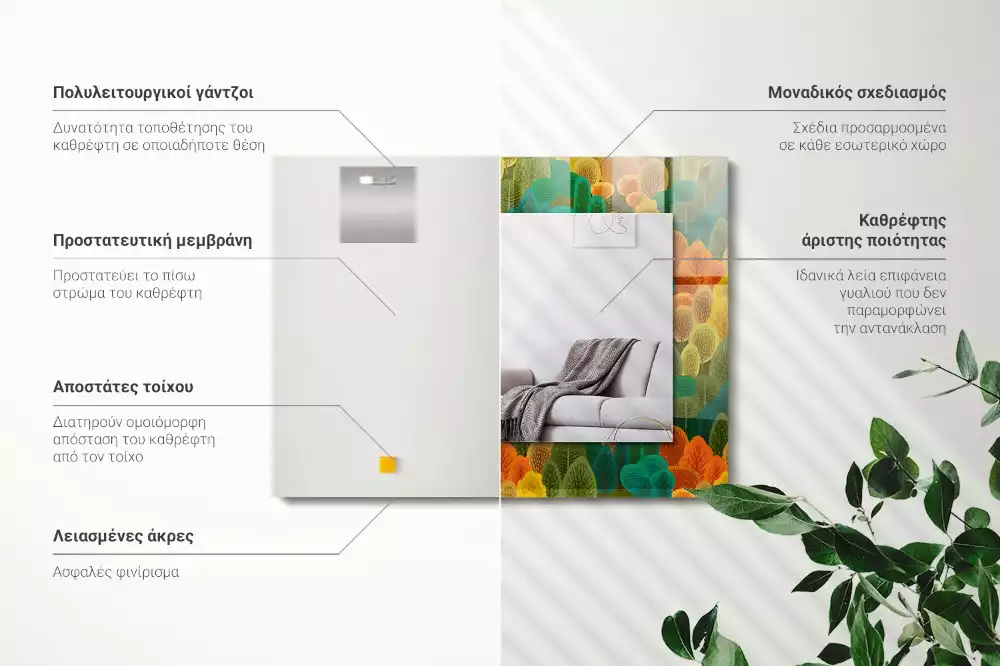 Oglindă decorativă dreptunghiulară cu model copaci de toamnă