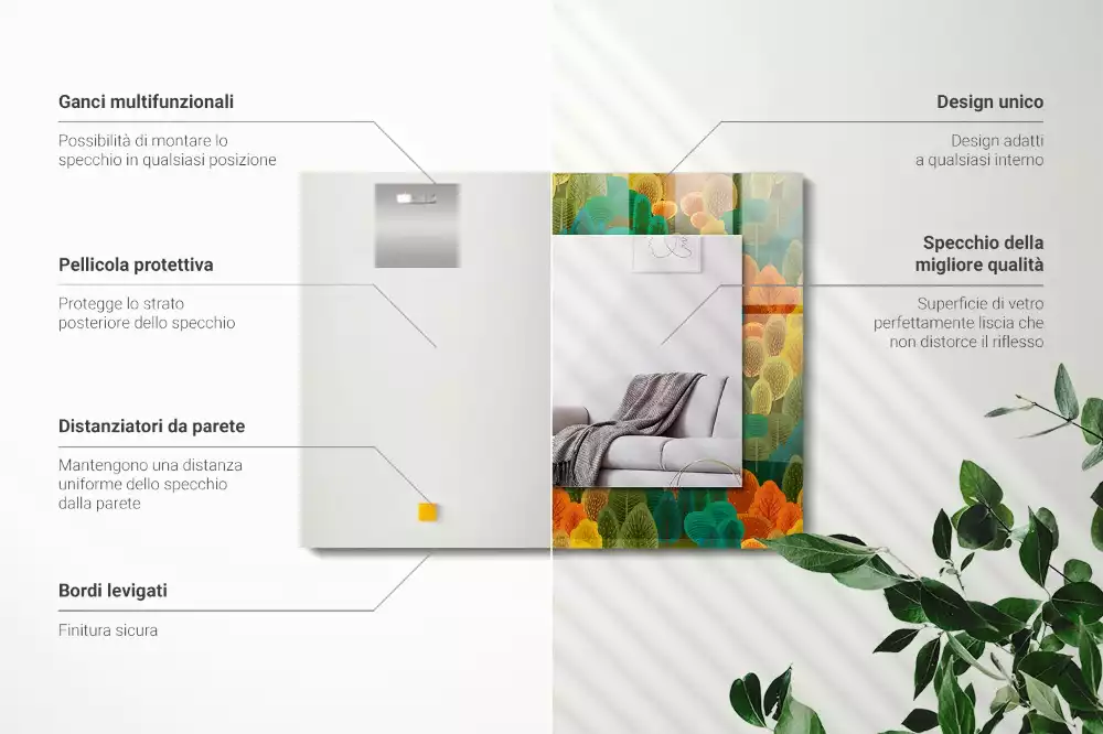 Oglindă decorativă dreptunghiulară cu model copaci de toamnă