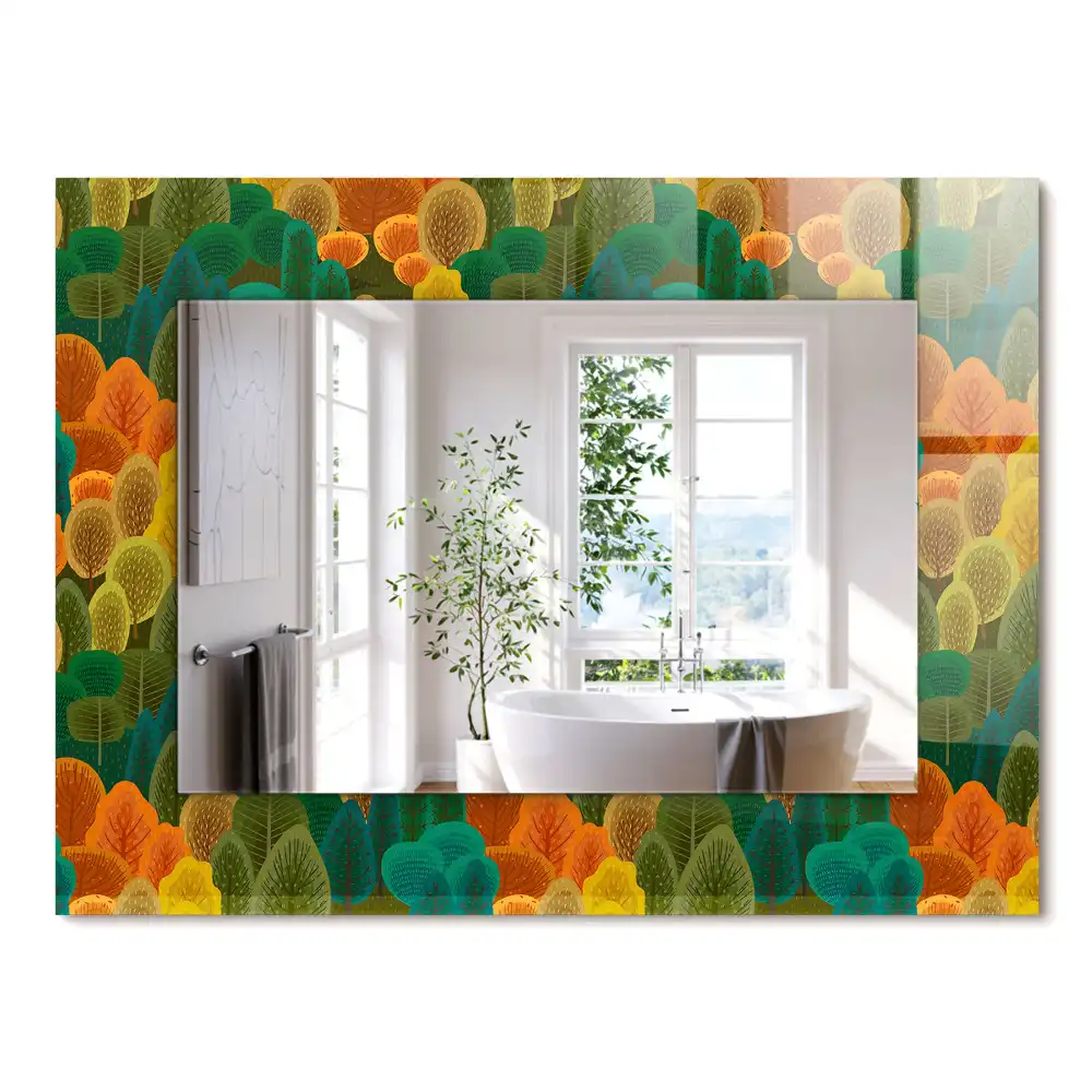 Oglindă decorativă dreptunghiulară cu model copaci de toamnă