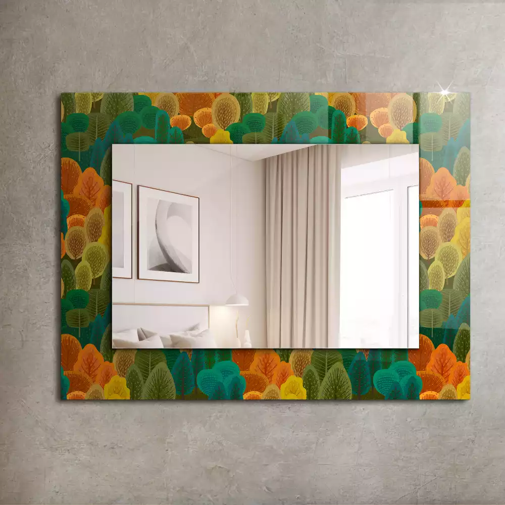 Oglindă decorativă dreptunghiulară cu model copaci de toamnă