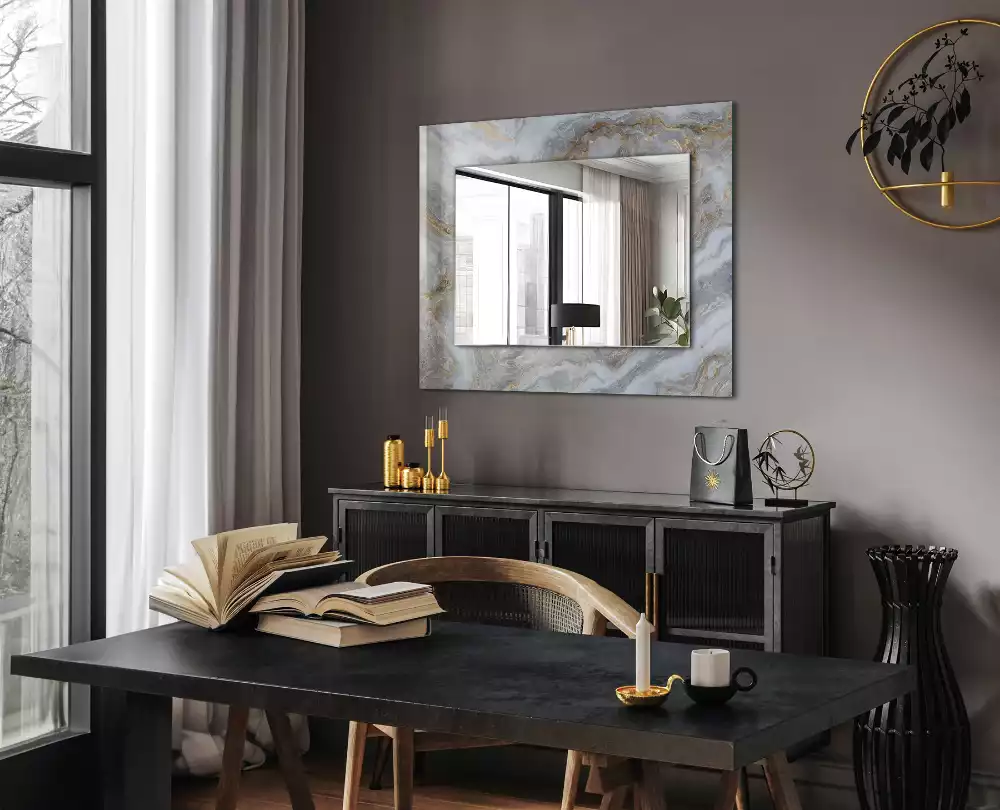 Oglindă dreptunghiulară decorativă de perete cu textură tip marmură