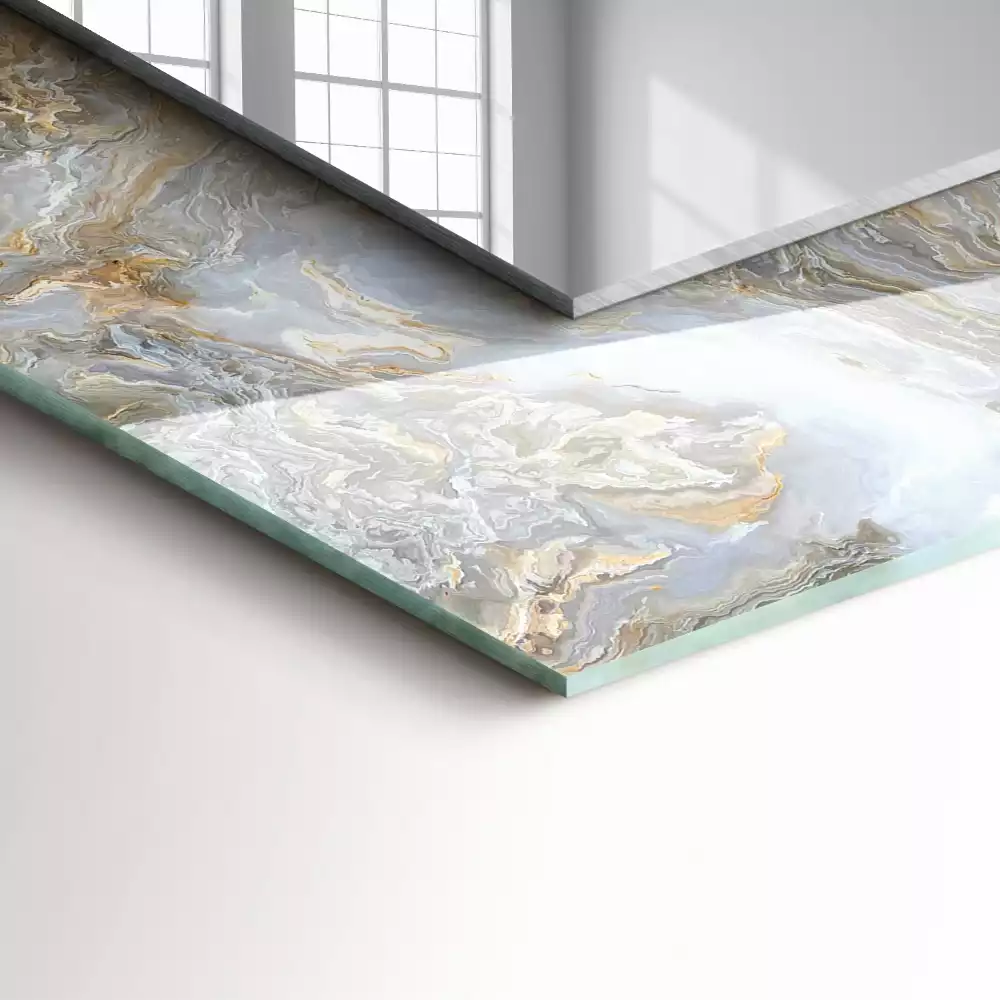 Oglindă dreptunghiulară decorativă de perete cu textură tip marmură