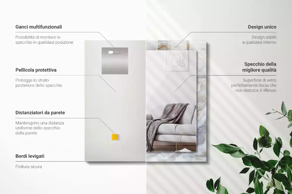 Oglindă dreptunghiulară decorativă de perete cu textură tip marmură