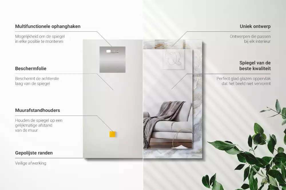 Oglindă dreptunghiulară decorativă de perete cu textură tip marmură