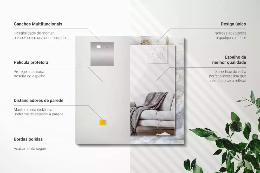 Oglindă dreptunghiulară decorativă de perete cu textură tip marmură