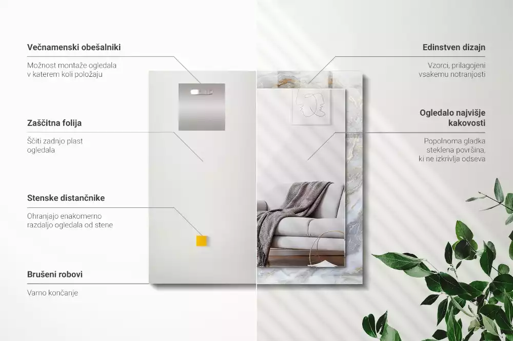 Oglindă dreptunghiulară decorativă de perete cu textură tip marmură