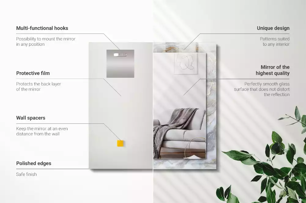 Oglindă dreptunghiulară decorativă de perete cu textură tip marmură