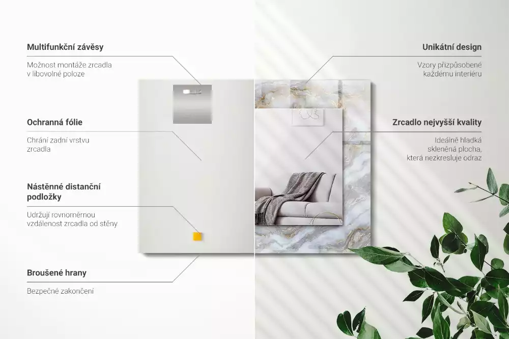 Oglindă dreptunghiulară decorativă de perete cu textură tip marmură
