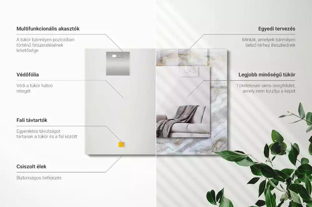 Oglindă dreptunghiulară decorativă de perete cu textură tip marmură