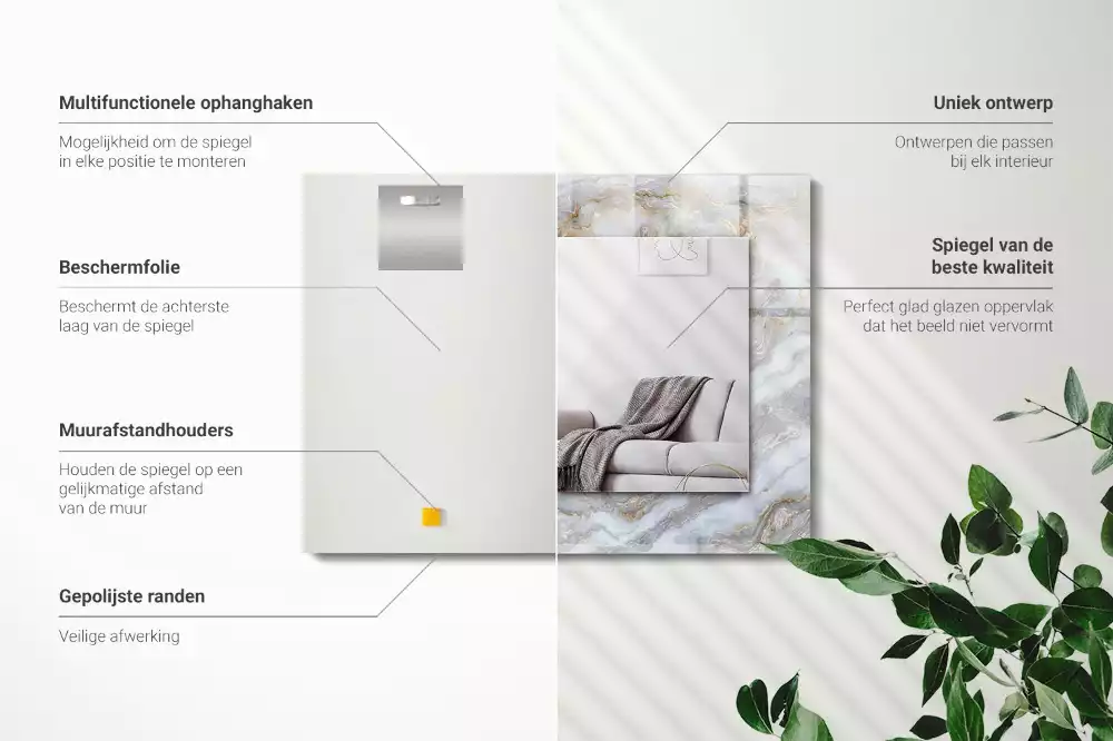 Oglindă dreptunghiulară decorativă de perete cu textură tip marmură