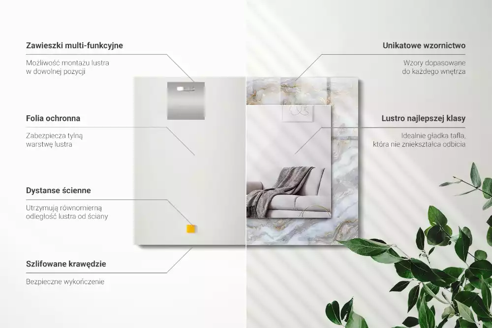 Oglindă dreptunghiulară decorativă de perete cu textură tip marmură