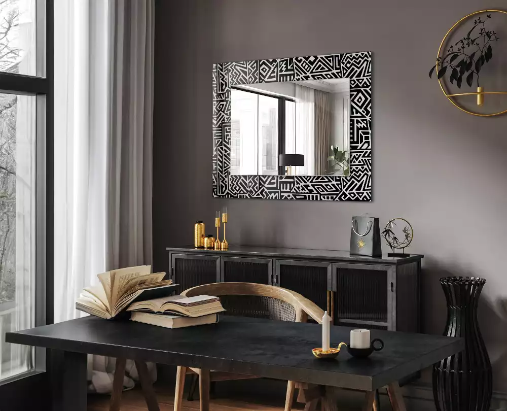 Oglindă dreptunghiulară cu imprimeu geometric