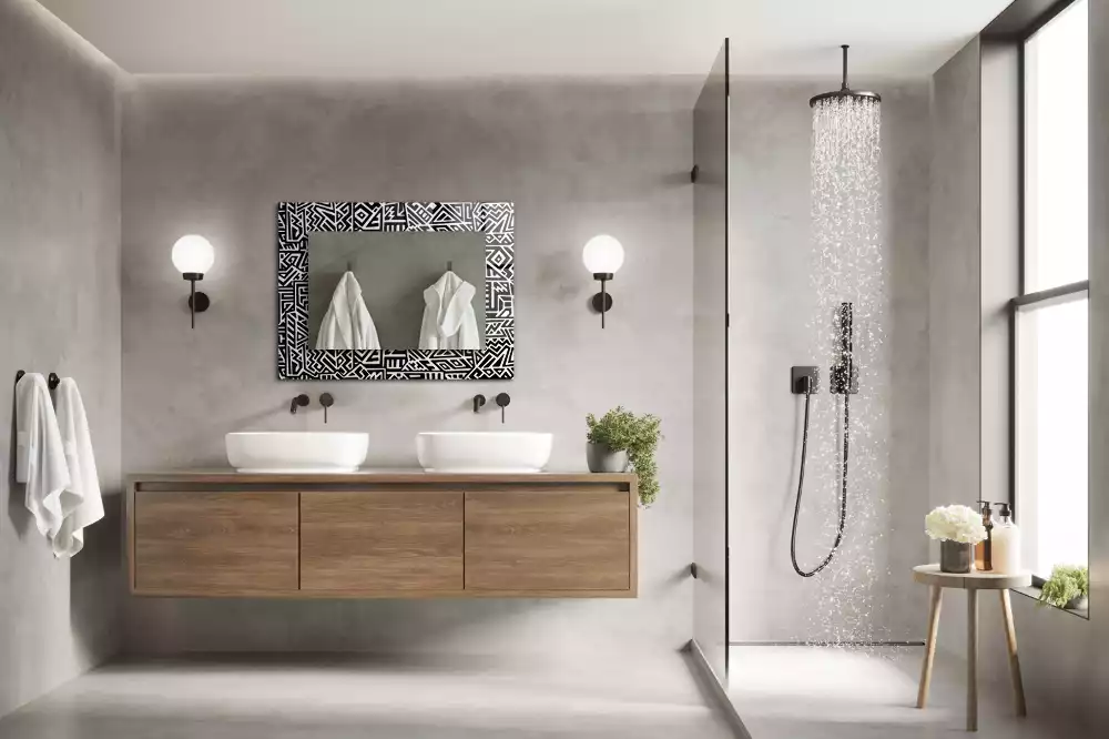 Oglindă dreptunghiulară cu imprimeu geometric