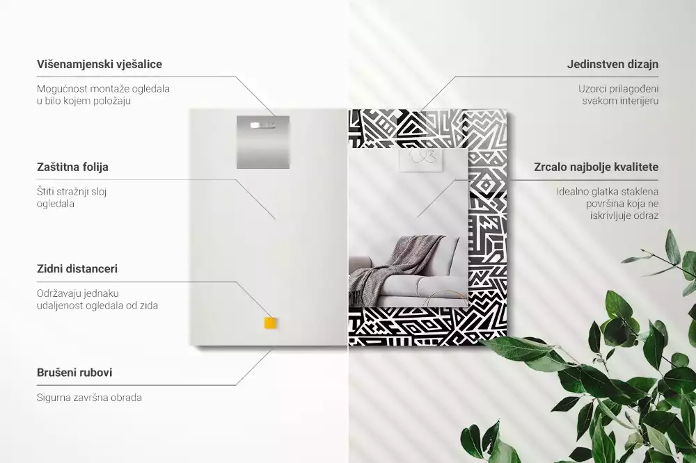 Oglindă dreptunghiulară cu imprimeu geometric