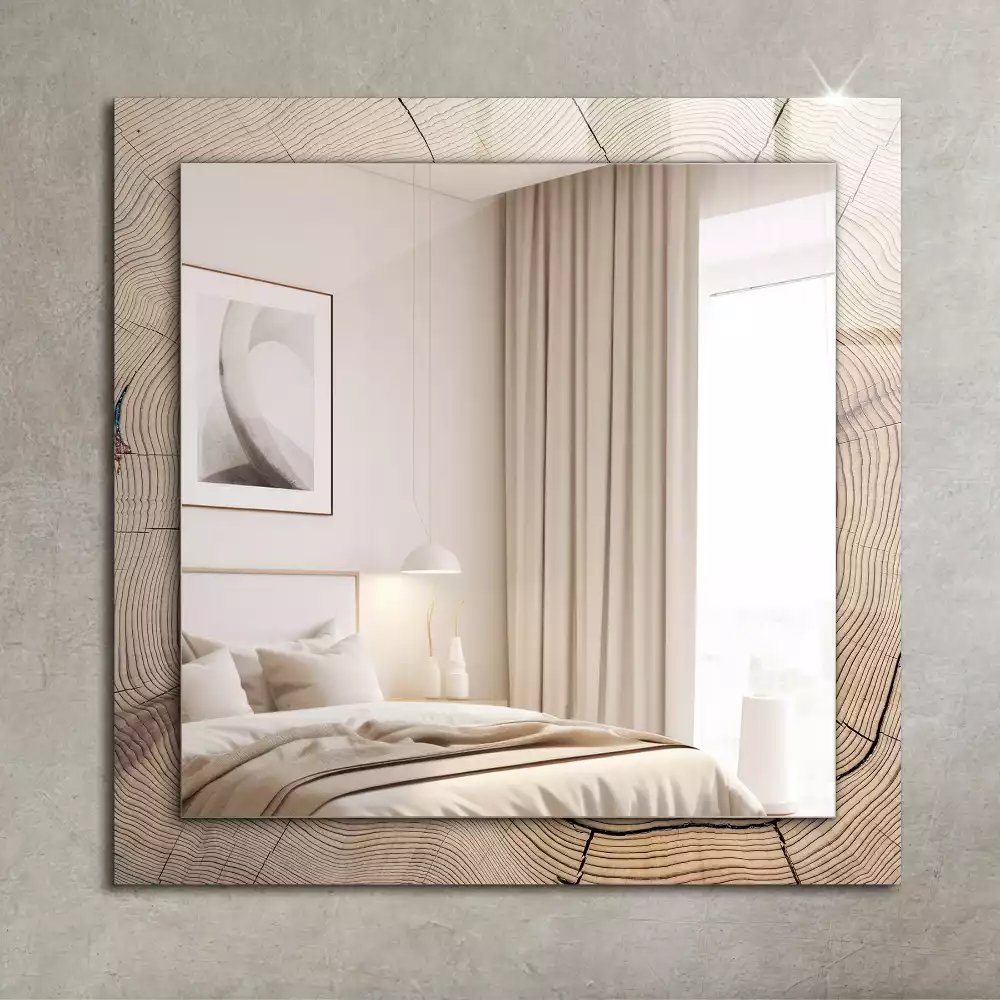 Oglindă decorativă cu ramă dreptunghiulară din secțiune de trunchi de copac