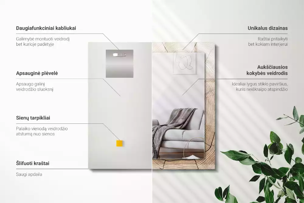 Oglindă decorativă cu ramă dreptunghiulară din secțiune de trunchi de copac