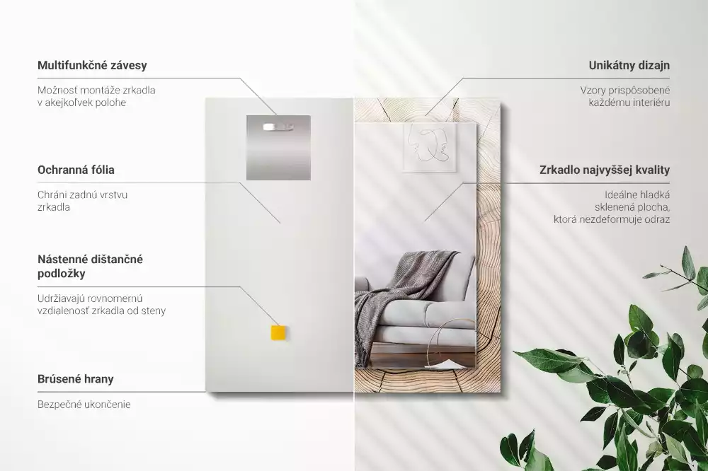 Oglindă decorativă cu ramă dreptunghiulară din secțiune de trunchi de copac