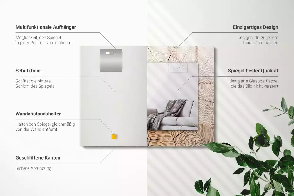 Oglindă decorativă cu ramă dreptunghiulară din secțiune de trunchi de copac
