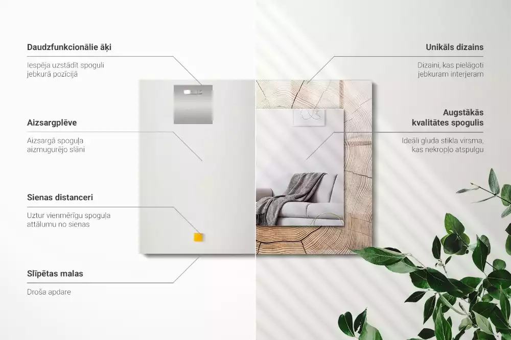 Oglindă decorativă cu ramă dreptunghiulară din secțiune de trunchi de copac