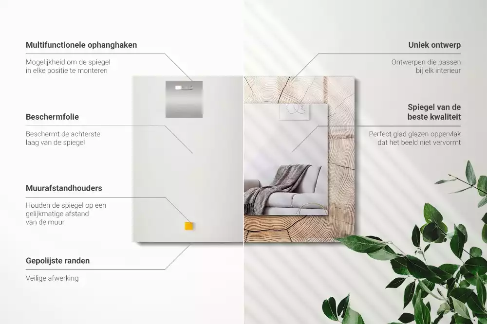 Oglindă decorativă cu ramă dreptunghiulară din secțiune de trunchi de copac