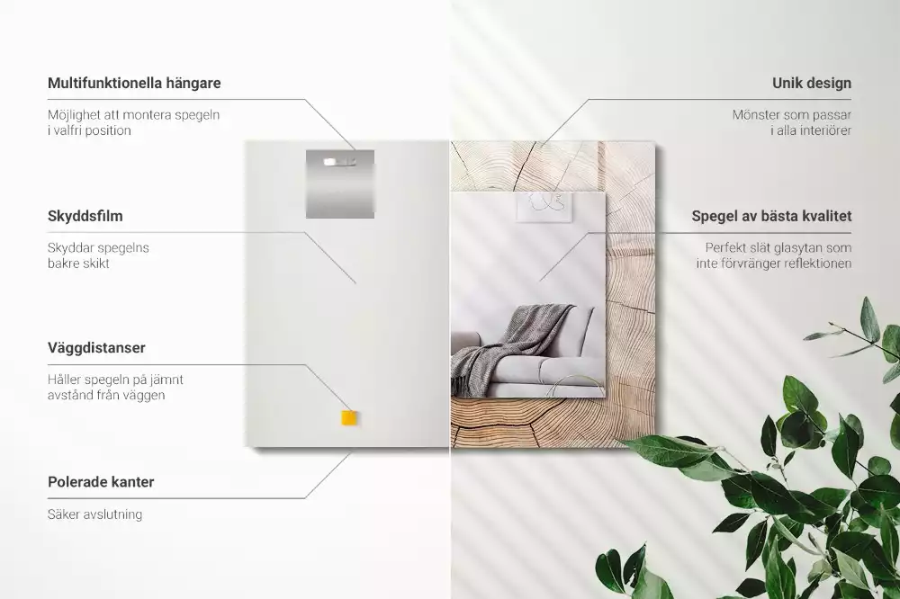 Oglindă decorativă cu ramă dreptunghiulară din secțiune de trunchi de copac