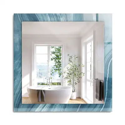 Oglindă dreptunghiulară cu decor abstract și linii albastre