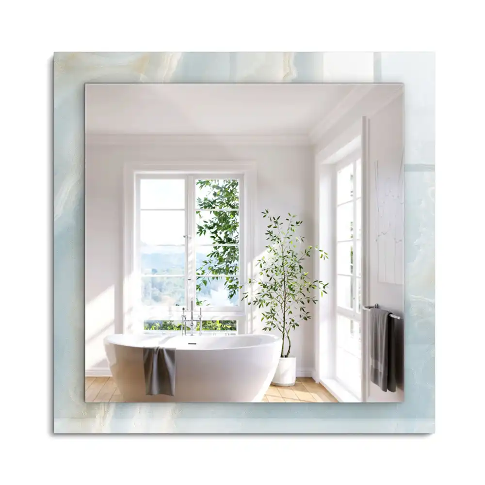 Oglindă dreptunghiulară pentru perete cu decor din marmură onix albastră