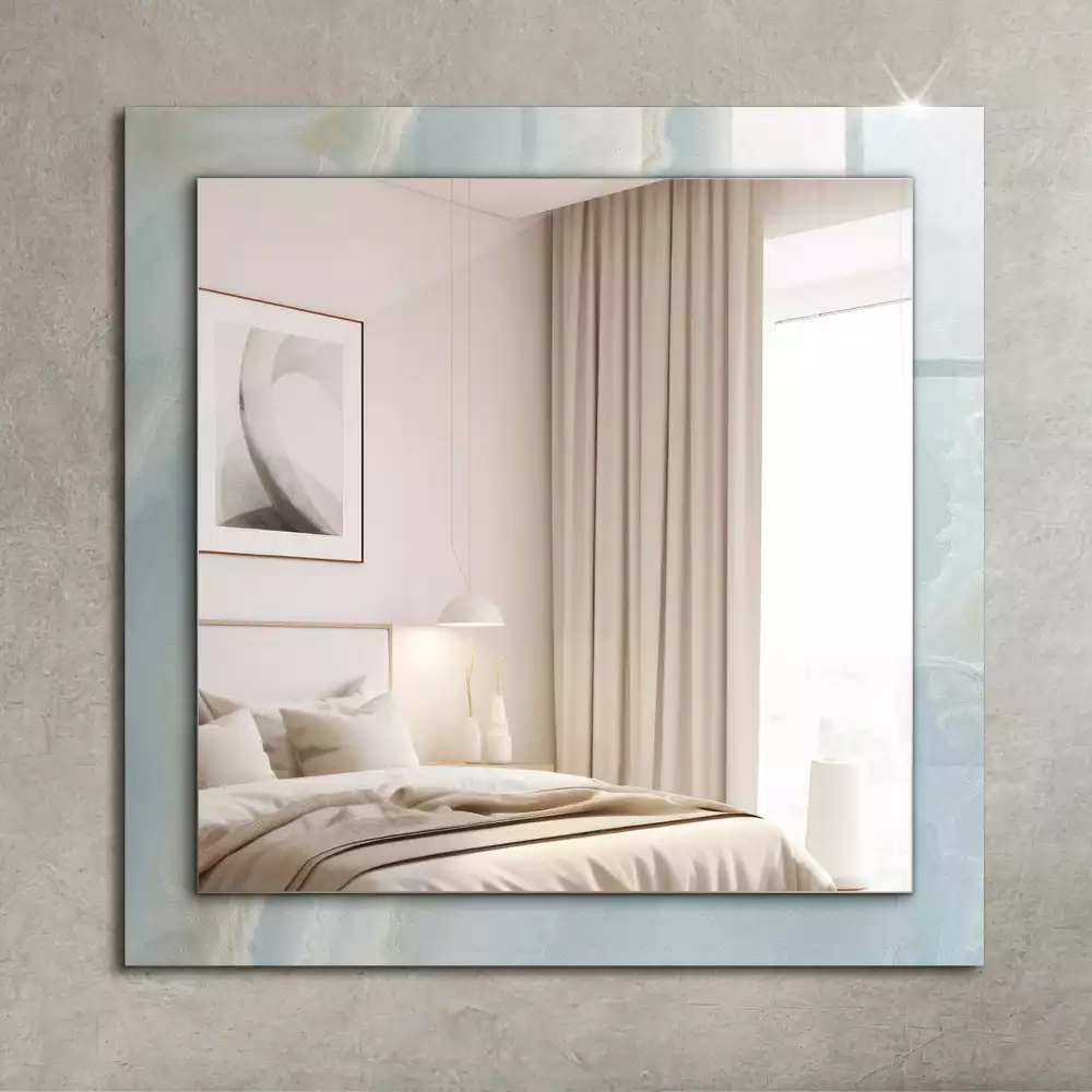 Oglindă dreptunghiulară pentru perete cu decor din marmură onix albastră
