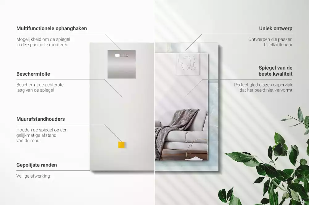 Oglindă dreptunghiulară pentru perete cu decor din marmură onix albastră