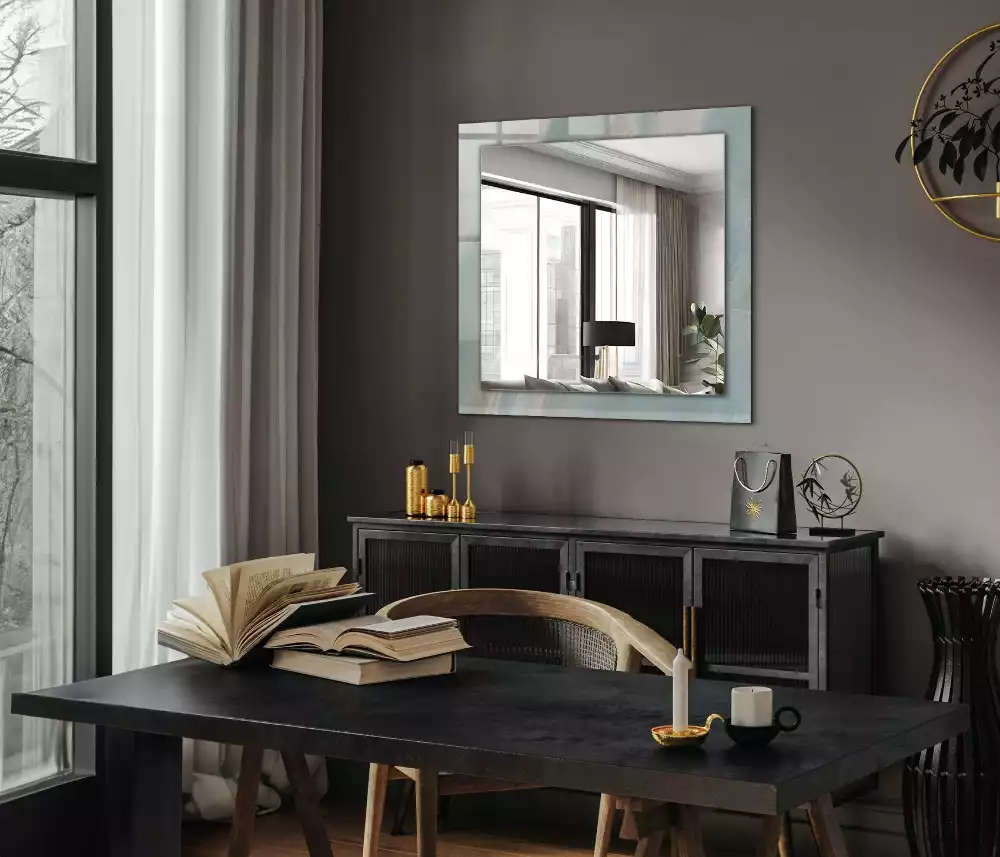 Oglindă dreptunghiulară pentru perete cu decor din marmură onix albastră