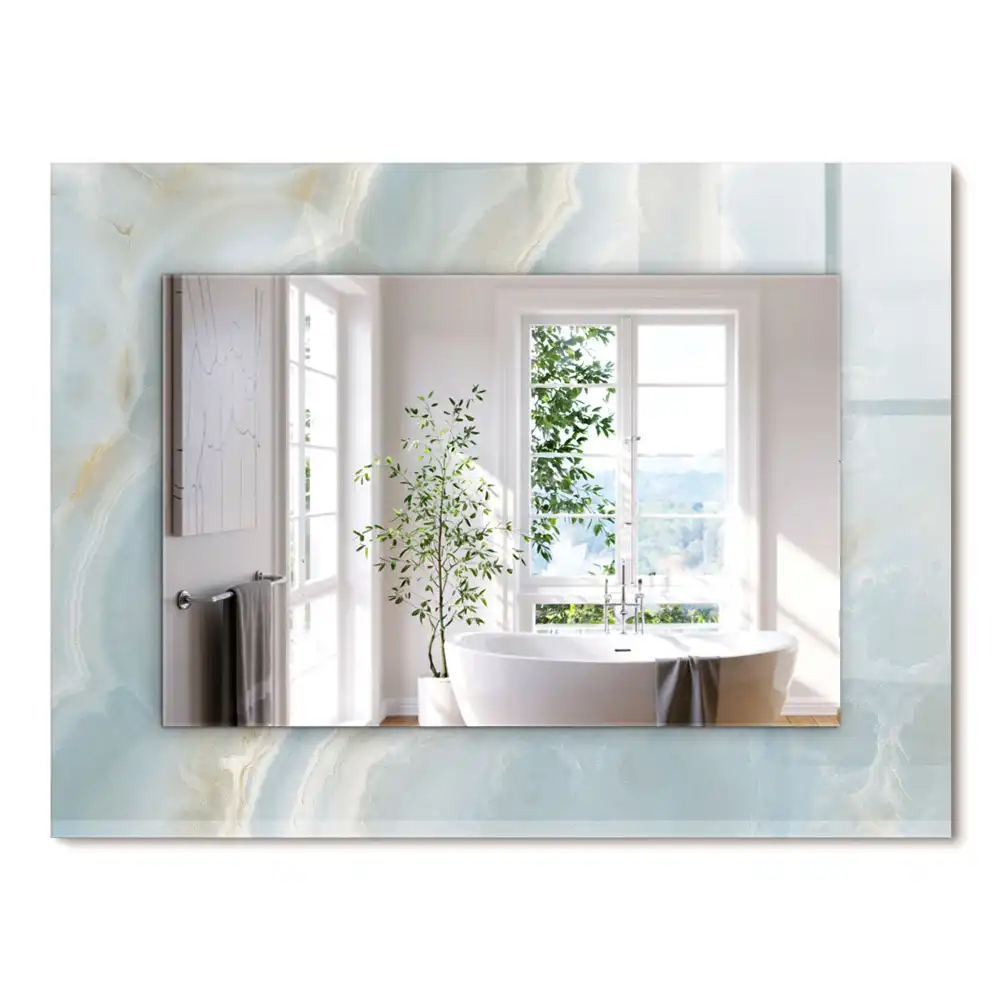 Oglindă dreptunghiulară pentru perete cu decor din marmură onix albastră