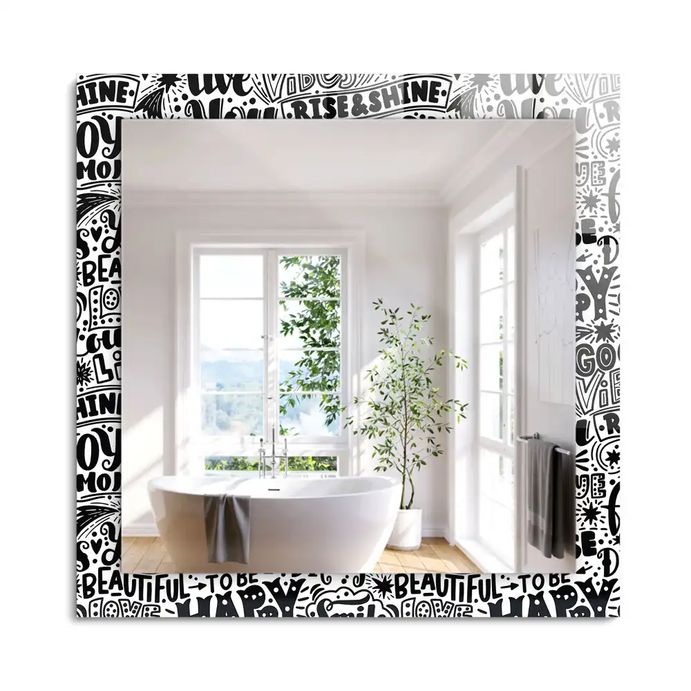 Oglindă dreptunghiulară decorativă cu inscripții motivaționale scrise de mână