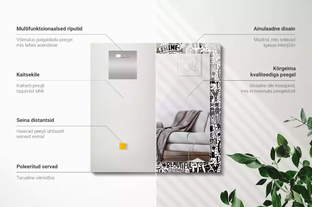 Oglindă dreptunghiulară decorativă cu inscripții motivaționale scrise de mână