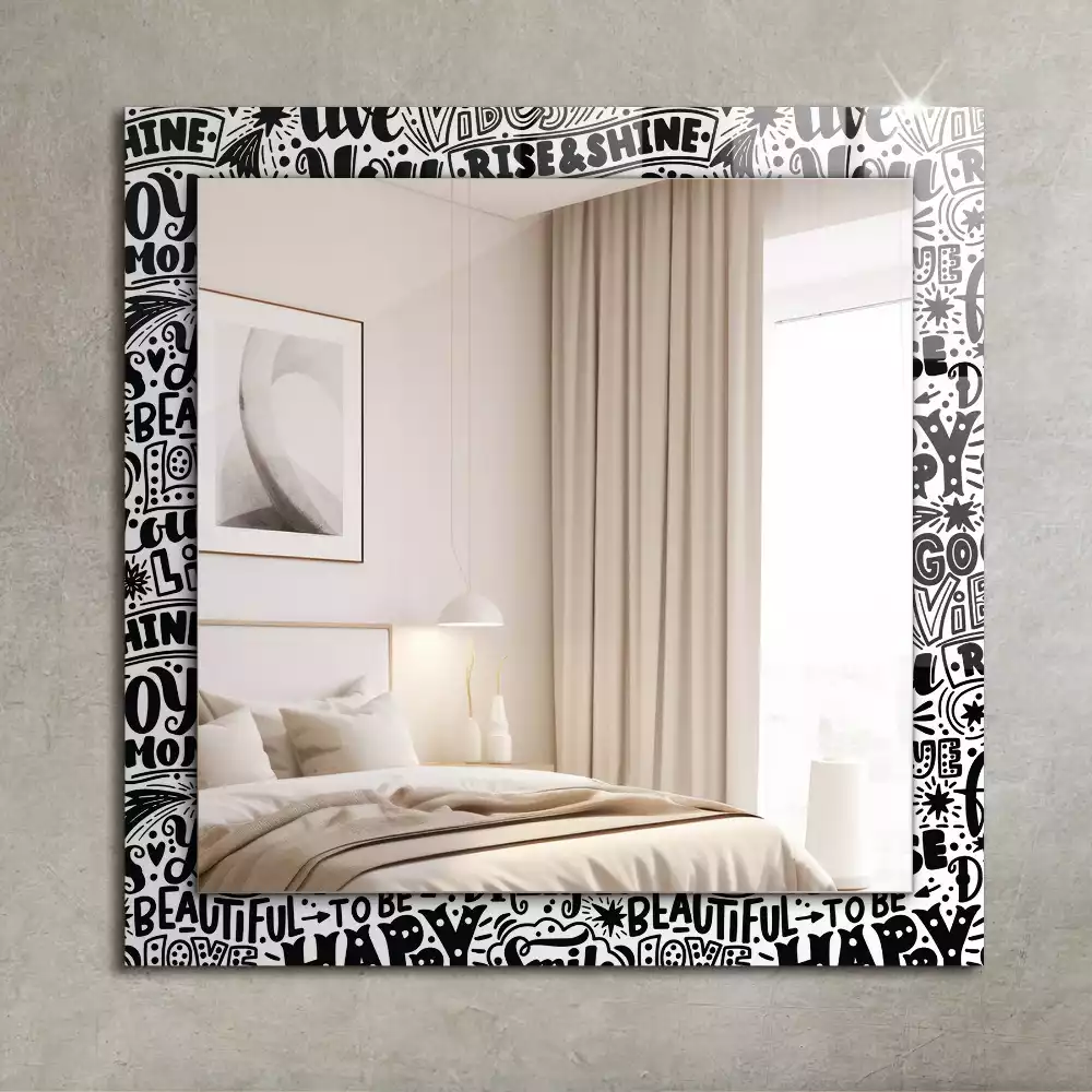 Oglindă dreptunghiulară decorativă cu inscripții motivaționale scrise de mână