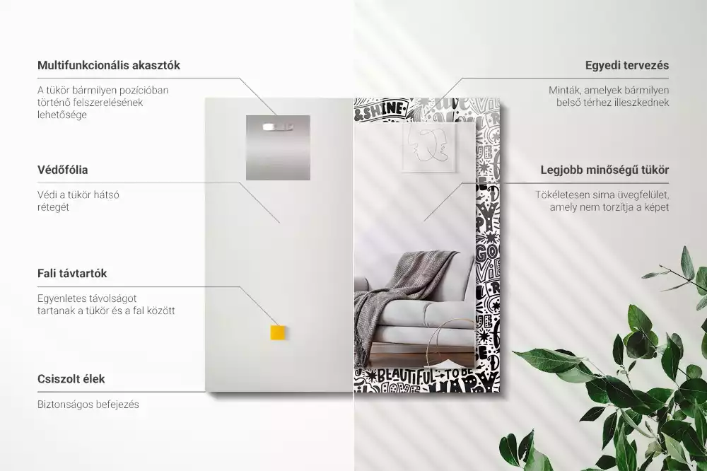 Oglindă dreptunghiulară decorativă cu inscripții motivaționale scrise de mână