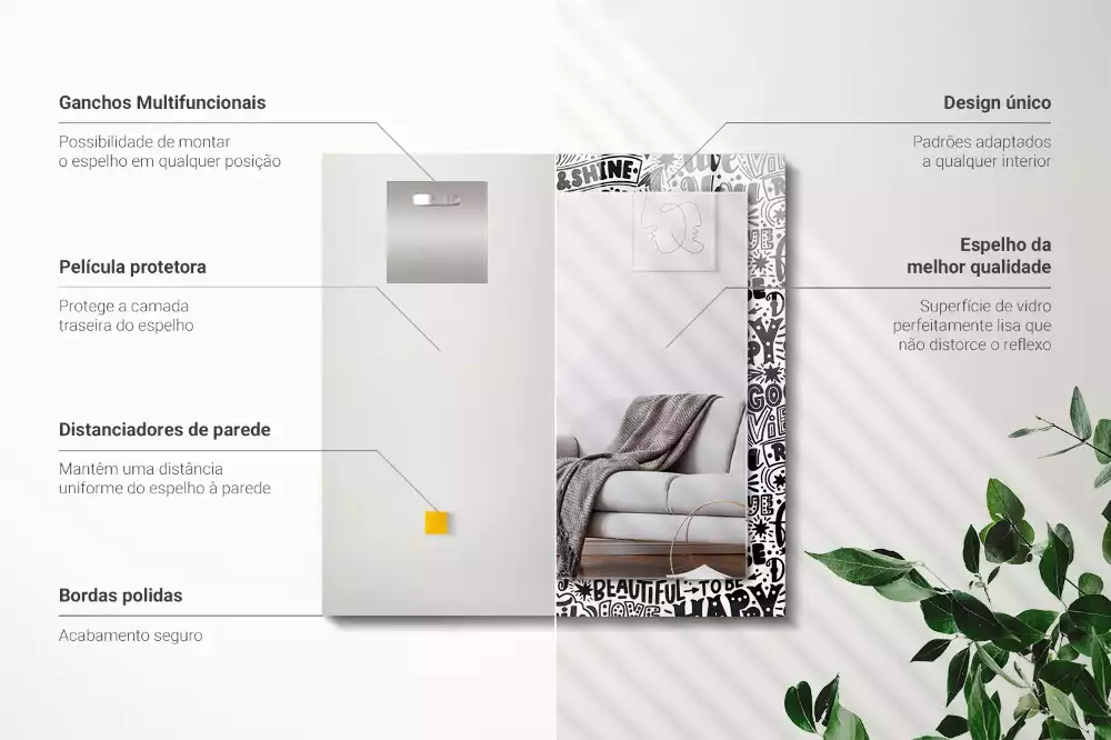 Oglindă dreptunghiulară decorativă cu inscripții motivaționale scrise de mână