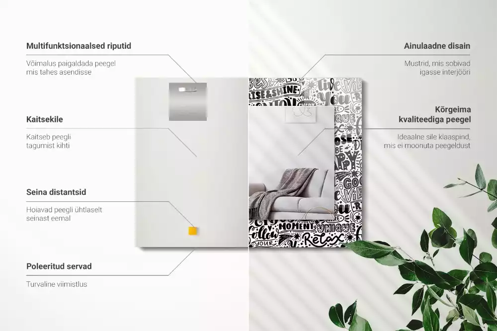 Oglindă dreptunghiulară decorativă cu inscripții motivaționale scrise de mână