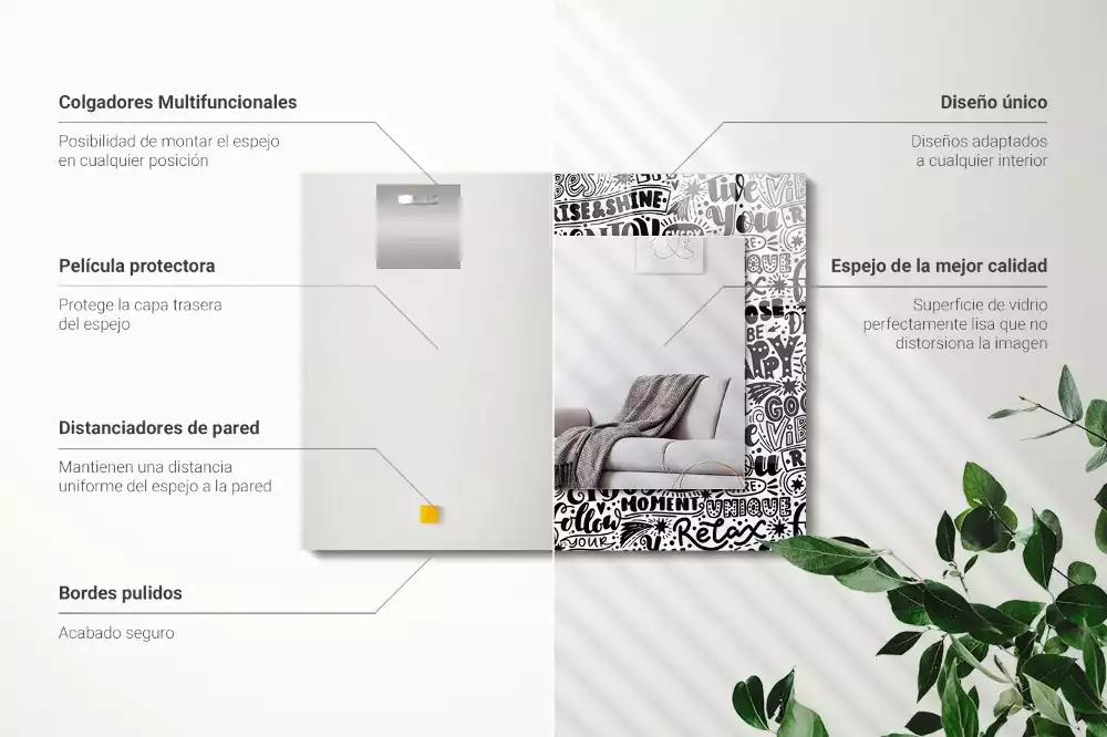 Oglindă dreptunghiulară decorativă cu inscripții motivaționale scrise de mână