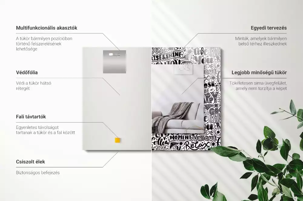 Oglindă dreptunghiulară decorativă cu inscripții motivaționale scrise de mână
