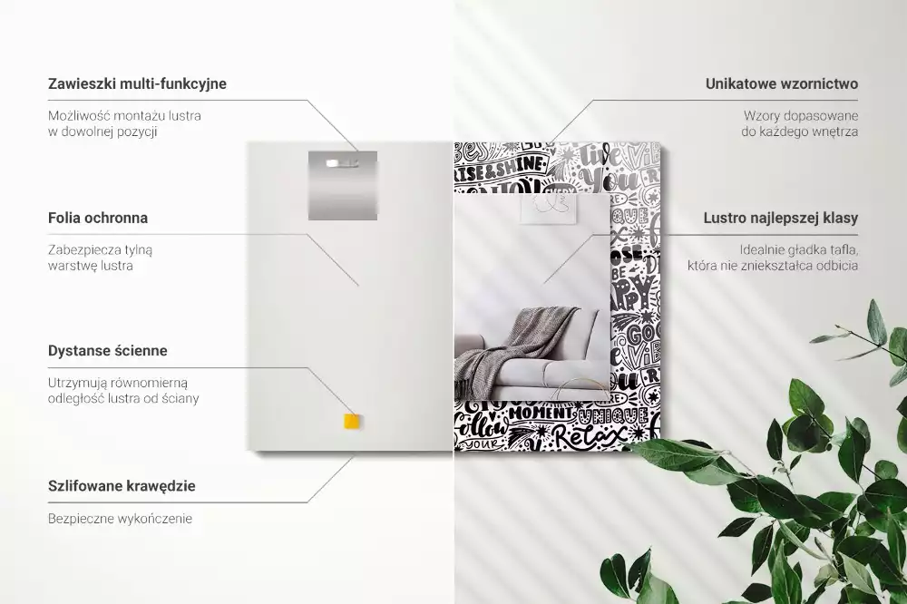 Oglindă dreptunghiulară decorativă cu inscripții motivaționale scrise de mână