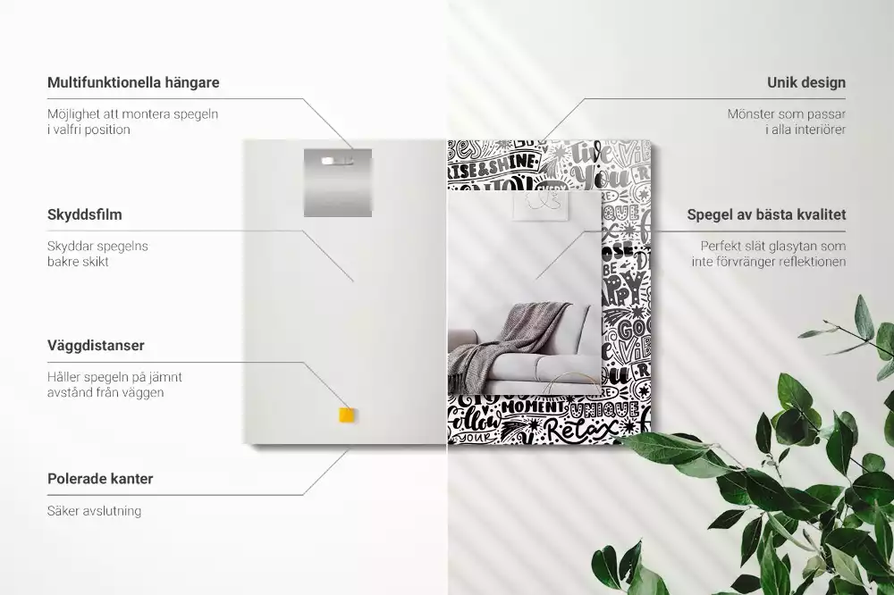 Oglindă dreptunghiulară decorativă cu inscripții motivaționale scrise de mână