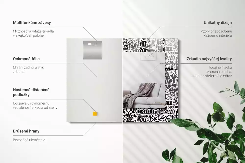 Oglindă dreptunghiulară decorativă cu inscripții motivaționale scrise de mână