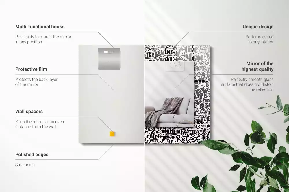 Oglindă dreptunghiulară decorativă cu inscripții motivaționale scrise de mână