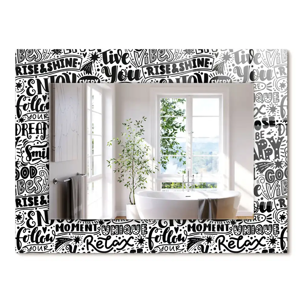 Oglindă dreptunghiulară decorativă cu inscripții motivaționale scrise de mână
