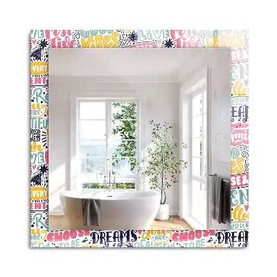 Oglindă decorativă de perete dreptunghiulară cu inscripții motivaționale colorate